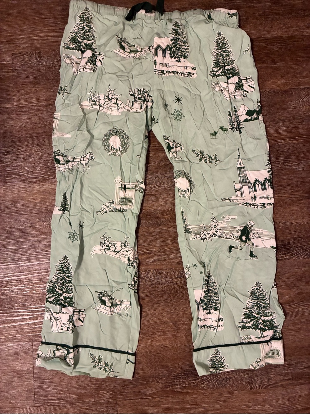 Katie Kime Holiday Toile Pajama Pants XL Mint Hunter Christmas Winter